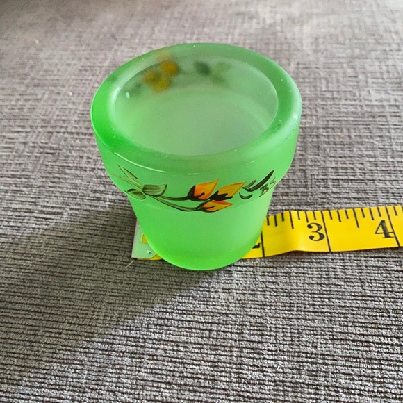 Vtg Frosted Green Confederate Glass Hand Painted Tealight Votive Candle Holder - Picture 9 of 9